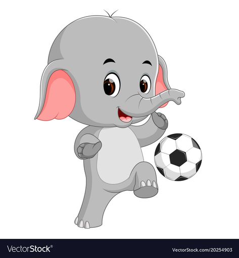 Football Cartoon, Elephants Playing, Panda Illustration, Funny Elephant, Cartoon Download, Pogo Stick, Football Illustration, Playing Football, Pink Elephant