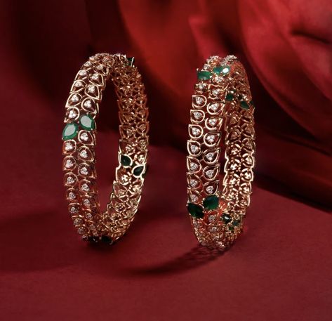 Daily Wear Gold Bangles Indian, Stone Bangles Gold, Bangle Models, Diamond Bangles Indian, Big Bangles, Pretty Gold Necklaces, Beautiful Bangles, Beautiful Jewelry Diamonds, Gold Bangles Indian