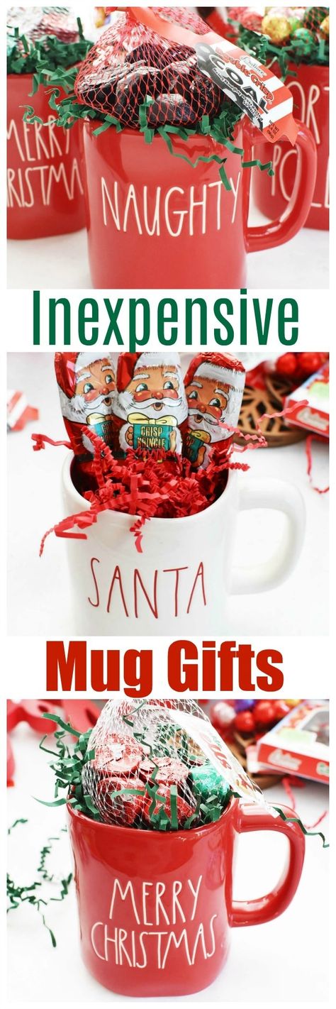 Inexpensive Mug Gift Ideas (Easy & Fun ) via @savvysavingcoup Coffee Mug Christmas Gift Ideas, Christmas Mug Filler Ideas, What To Put In A Mug For A Gift, Coffee Mug Exchange Gift Ideas, What To Put In Coffee Mugs For Gifts, Hot Chocolate In A Mug Gift Ideas, Gift In A Cup Ideas, Christmas Gifts In A Mug, Christmas Cup Ideas Diy Gifts