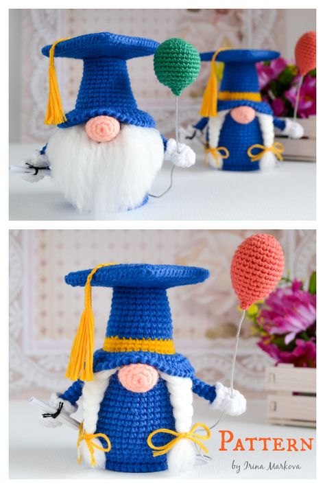 5 Graduation Gnome Crochet Patterns Graduation Crochet, Diy Shrug, Graduation Gnome, Crochet Gnomes Pattern Free, Cute Crochet Patterns, Crochet Music, Minion Crochet Patterns, Crochet Gnomes, Shrug Crochet