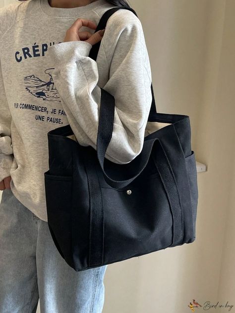 Bird in Bag - Elegant and Spacious Canvas Tote Bag for Fashion Enthusiasts Uni Tote Bag Aesthetic, School Bags Aesthetic, Black Tote Bag Aesthetic, College Laptop Bag, Tote Bag For School, College Tote, College Tote Bag, Black Preppy, University Bag