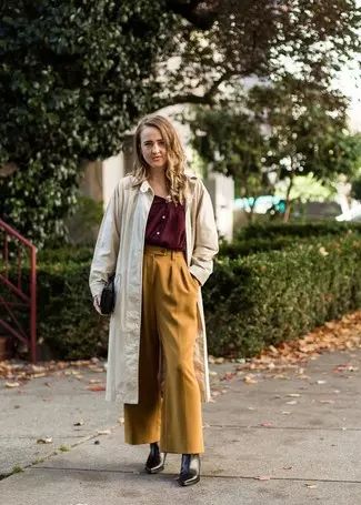 Mustard Wide Leg Pants Outfits (35 ideas & outfits) | Lookastic Mustard Yellow Outfit Fall, Mustard Pants Outfit, Yellow Pants Outfit, Office Wear Women Work Outfits, Mustard Yellow Outfit, Mustard Yellow Pants, Mustard Outfits, Pants Outfit Work, Mustard Pants