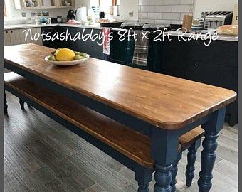 Narrow Dining Tables, Refurbished Chairs, Rustic Kitchen Tables, Narrow Table, Narrow Kitchen, Eggshell Paint, Farrow And Ball, Table Makeover, Farmhouse Dining Table