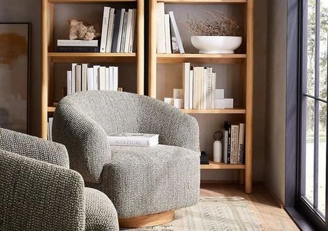 17 Comfy Swivel Chairs That Will Definitely Make A Statement | HuffPost Life Rounded Chairs Living Room, Living Room With Couch And 2 Swivel Chairs, Swivel Bucket Chairs, Comfortable Swivel Chair, Swivel Chair Reading Nook, Brown Swivel Chair Living Rooms, 4 Swivel Chair Sitting Room Ideas, Swivel Chair Fireplace, Small Swivel Chairs For Living Room