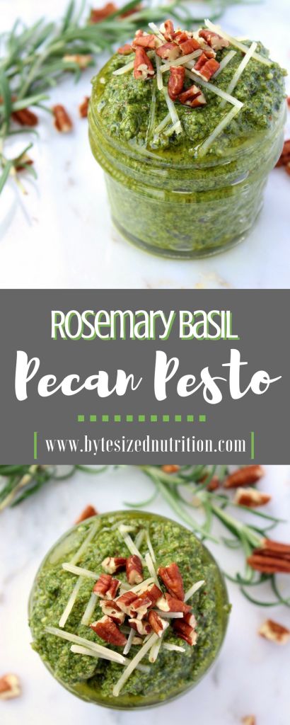 Say farewell to store-bought pesto! This easy and affordable Rosemary Basil Pecan Pesto takes minutes to make and adds a burst of color and flavor to pastas, sandwiches, pizzas, and more! | www.bytesizednutrition.com #pecan #pesto #rosemary Pecan Pesto, Healthy Sauce, Homemade Dips, Healthy Sauces, Condiment Recipes, Healthy Dips, Dressing Recipes, Pesto Recipe, Chicken Marinades