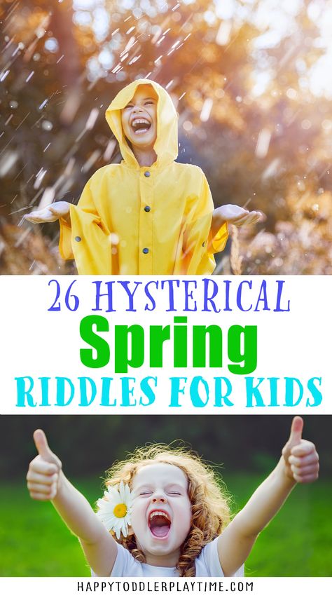 26 Hysterical Spring Riddles, Puns and Jokes for Kids - Happy Toddler Playtime Spring Jokes, Riddles Kids, Kid Friendly Jokes, Kid Puns, Riddles For Kids, Easy Kid Activities, Play Based Learning Activities, Funny Riddles, Spring Kids