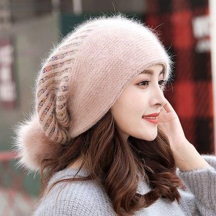 Winter Rabbit, Winter Caps, Woolen Cap, Cute Beanies, Winter Cap, Knitted Beanie, Cap Fashion, Winter Hats For Women, Faux Fur Pom Pom