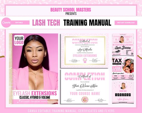 Hybrid Eyelash Extensions, Lash Manual, Hair Training, Manual Template, Lash Extension Training, Editable Certificates, Training Materials, Business Hairstyles, Beauty School