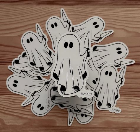 "Ghost w/ Knife Sticker 1.89\" X 3\" Durable // Waterproof // Scratchproof Designed by me and printed through a 3rd party for high quality" Ghost With Knife Tattoo, Ghost With Knife, Knife Sticker, Ghost Stickers, Knife Drawing, Sticker Inspo, Knife Tattoo, Sheet Ghost, Everyday Quotes