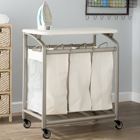 Laundry Sorter Hamper, Laundry Room Storage Shelves, Small Laundry Room Organization, Stairs Storage, Room Storage Diy, Laundry Cart, White Laundry, Laundry Sorter, Folding Tables