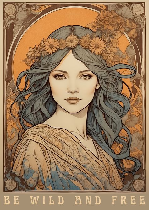 #WildAndFree #MoonChild #Boho #EarthChild #Goddess #ArtNouveau #ArtPrint #WallArt #HomeDecor #ArtForSale #PrintableArt #EtsyShop #GalleryWall #InteriorDesign #CreativeHome #ArtLovers #AffordableArt #UniqueDecor #HomeInspiration #GiftIdeas #BohoDecor #ModernArt #PrintableWallArt #DecorateWithArt #ArtCollector #SupportLocalArtists Mucha Posters Art Nouveau, Nature Goddess Art, Earth Goddess Tattoo, Art Nouveau Portrait, Art Nouveau Aesthetic, Goddess Design, Flower Goddess, Goddess Face, Goddess Moon