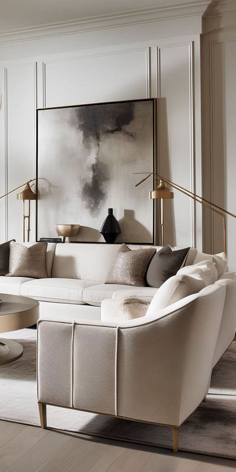 Elegant Lounge Room, 2023 Living Room Decor Trends, Neo Classic Living Room, Timeless Living Room Interior Design, Modern Classic Interior Design, Timeless Living Room, Living Room Decor Lights, Wall Art Decor Bedroom, Aesthetic Living Room