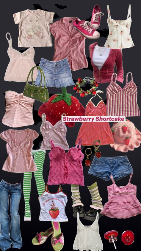 Strawberry shortcake Halloween costume idea: collage Strawberry Costume Aesthetic, Strawberry Shortcake Costume Ideas, Strawberry Shortcake Inspired Outfit, Strawberry Shortcake Halloween, Bratz Aesthetic Outfit, Strawberry Shortcake Halloween Costume, Hard Photos, Strawberry Shortcake Outfits, Strawberry Shortcake Costume