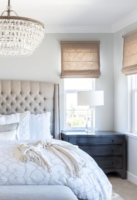 15 Bedroom Chandeliers That Bring Bouts of Romance & Style Restoration Hardware Bedroom, Girls Room Colors, Suite Master, Home Design Diy, Decor Ikea, Versace Home, Linen Bedroom, Tufted Headboard, Blue Bedroom