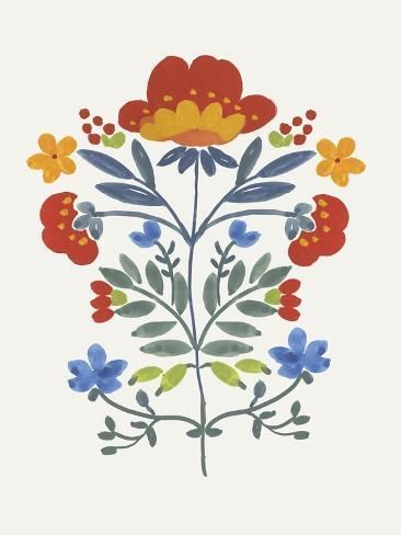 size: 12x9in Art Print: Red Roostery Flower by Aimee Wilson : Folk Art Flowers, Scandinavian Folk Art, Scandinavian Art, Flower Prints Art, Art Flowers, Flower Canvas, Folk Art Painting, Flower Wall Art, Big Canvas Art