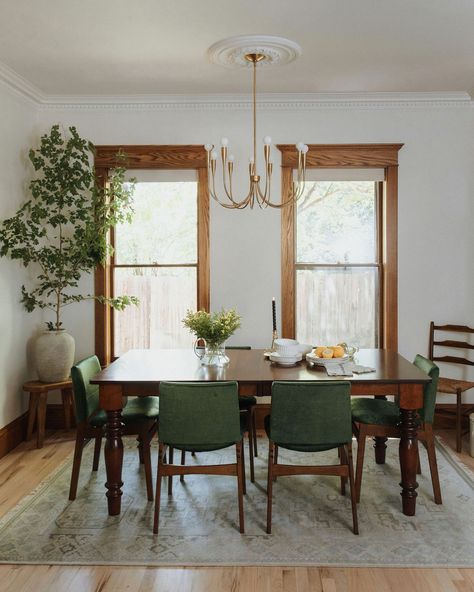 Julian Street - Victorian - Dining Room - Denver - by J Reiko Design + Co. | Houzz Antique Table Dining Room, Dining Room Antique Table, Traditional Table Modern Chairs, Mahogany Dining Table With Modern Chairs, Vintage Table And Chairs, Dining Room Wood Trim, Antique Table Modern Chairs, Old House Dining Room, Chair Rail Dining Room