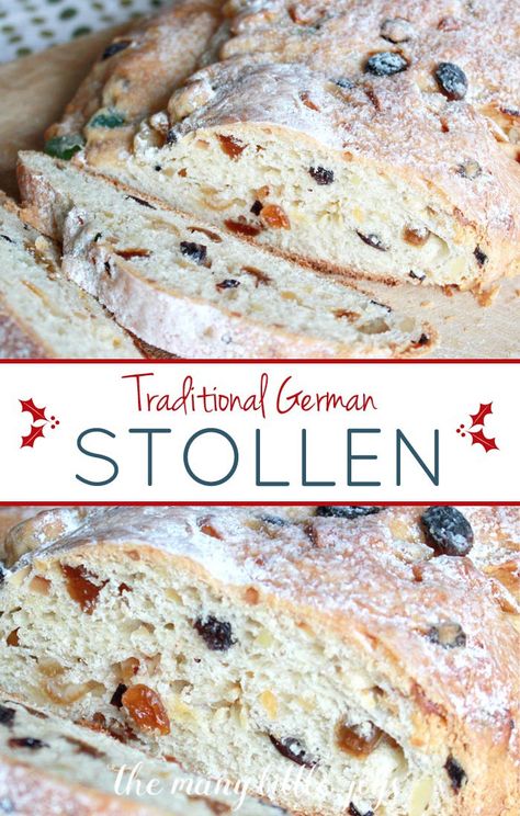 This light, sweet bread dotted with candied fruit and nuts is a tasty Christmas tradition from Germany that our family has enjoyed for years, and I'm sure yours will, too! German Stollen, Stollen Recipe, Bread Christmas, German Food Authentic, German Bread, German Desserts, German Baking, Christmas Bread, German Food