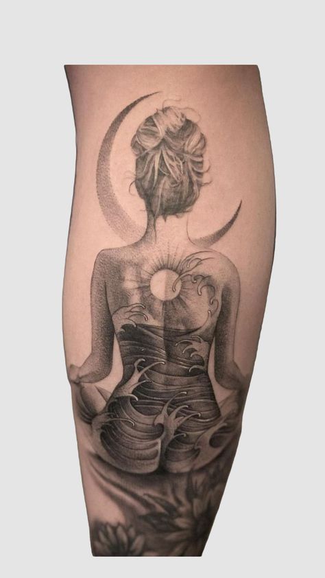 #myfirstshuffle Sun And Moon Tattoos, Moon Tattoos, Leg Tattoos Women, Sleeve Ideas, Dope Tattoos For Women, Spiritual Tattoos, Mermaid Tattoos, Sleeve Tattoos For Women, Feminine Tattoos