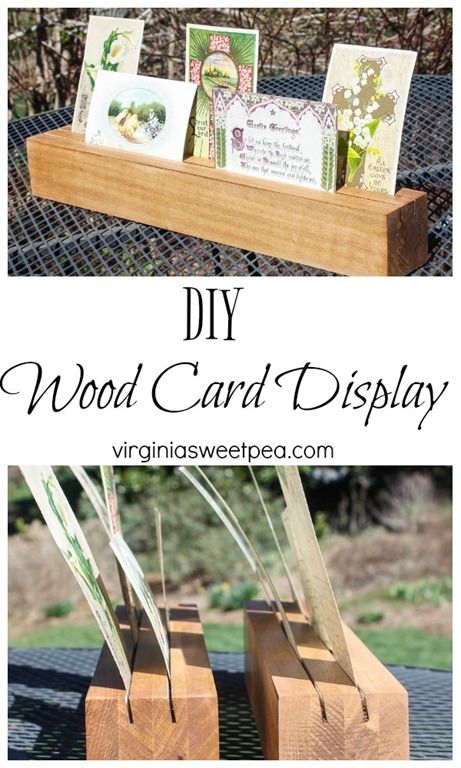 DIY Wood Card Display and Holder - Learn how to make your own! virginiasweetpea.com Greeting Card Display Stand, Card Holder Diy, Greeting Card Display, Artificial Christmas Garland, Christmas Decorations Garland, Stand Ideas, Party Place, Wood Card, Card Display