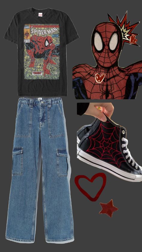 #red #outfitinspo #spiderman I’m bored don’t mind me posting a bunch Spiderman T Shirt Outfit, Spiderman Clothes Aesthetic, Spider Man Shirt Outfit, Spiderman Themed Outfits, Spiderman Aesthetic Outfit, Spiderman Shirt Outfit, Outfit Ideas Spiderman, Spiderman Outfit Women, Spider Man Inspired Outfit