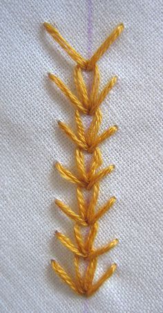 Wheat ear stitch in detail. (look at it upside down, a lazy daisy stitch with a couple straight stitches at the side) Sulaman Pita, Crazy Quilt Stitches, Embroidery Stitches Tutorial, Crazy Quilting, Brazilian Embroidery, Sewing Stitches, Needlework Embroidery, Stitched Together, Silk Ribbon Embroidery