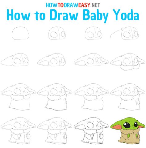 How to Draw Baby Yoda - How to Draw Easy Grogu Cartoon Drawing, How To Draw Grogu Step By Step, How To Draw Grogu, Grogu Drawing Easy, How To Draw Baby Yoda, Grogu Drawing, How To Draw Yoda, Baby Yoda Drawing, Yoda Drawing