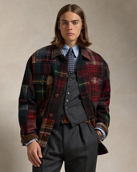 Rugby Outfits, Jacket Summer, Ralph Lauren Plaid, Harrington Jacket, Summer Jacket, Wardrobe Ideas, Patchwork Designs, Mens Outerwear, New Wardrobe