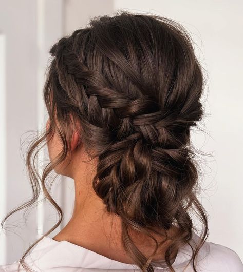 50 Pretty Bridesmaid Hairstyles That Are Trendy in 2022 - Hair Adviser Loose Side Braids, Bridemaids Hairstyles, Bridesmaid Updo, Low Bun Hairstyles, Teased Hair, Low Bun, Braided Bun, Curly Bob Hairstyles, Bridesmaid Hairstyles