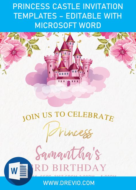 Castle Invitation, Disney Princess Invitations, Microsoft Word Free, Princess Invitations, Free Printable Birthday Invitations, Virtual Party, Baby Shower Princess, Princess Castle, Printable Birthday Invitations