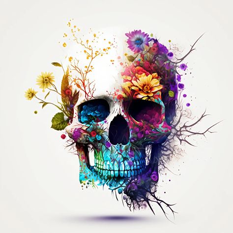 I will create you a colourful skull tattoo design Tattoo Skull, Aries Tattoo, Contemporary Watercolor, Flower Art Drawing, Colorful Skulls, Skull Painting, Skull Tattoo Design, Tattoo Cover-up, Fire Art