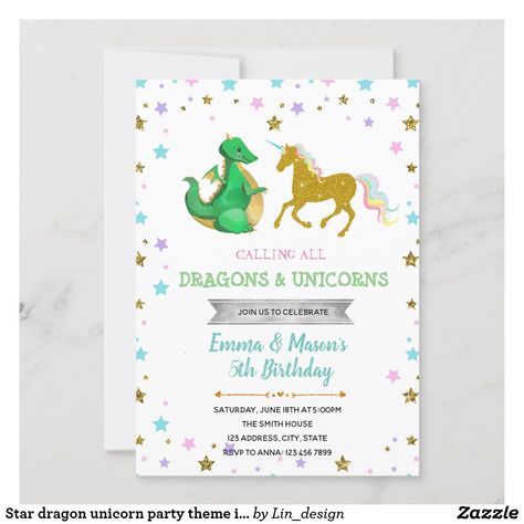 Star dragon unicorn party theme invitation 1st Birthday Invitation Wording, Unicorn Party Theme, Birthday Party Unicorn, Star Dragon, 1st Birthday Invitation Template, 4th Birthday Party, 1st Birthday Party Invitations, Dragon Birthday, Unicorn Birthday Invitations