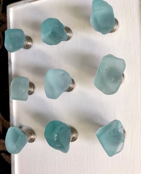 Diy Door Knobs, Girls Blue Bedroom, Glass Kitchen Cabinet, Built In Around Fireplace, Blue Drawers, Retro Armchair, Glass Cabinet Knobs, Glass Knobs, Light Aqua