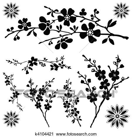 Cherry Blossom Silhouette, Islamic Border, Making Fabric, Cherry Blossom Branch, Silhouette Clip Art, Flower Art Images, Vector Flowers, Ornament Frame, Flower Ornaments