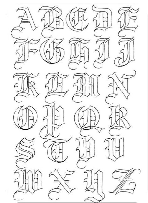 Alphabet Handlettering, Old English Alphabet, Tattoo Lettering Alphabet, Alphabet Graffiti, Alfabet Font, Tattoo Fonts Alphabet, Graffiti Art Letters, Lettering Styles Alphabet, Tattoo Lettering Design