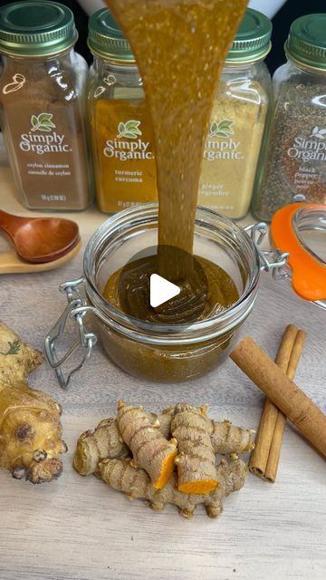 Rona - Holistic Nutrition  & Wellness Advocate on Instagram: "It’s time to prepare another batch of potent golden honey herbal elixir that has become a staple in our home and it’s made up of: 

🧡Ginger 
🧡Cinnamon 
🧡Turmeric 
🧡Black Pepper

Black pepper, not only offers so many incredible health benefits, and also enhances the absorption of turmeric. 

This herbal elixir is not only delicious, it is highly antiviral, antibacterial, and anti-inflammatory.

The addition of this elixir to salad dressings, herbal teas, lemon water, smoothies and other recipes will help with reducing inflammatory conditions. 

This elixir is also highly effective in boosting the immune function, specially during the cold and the flu seasons. 

I enjoy this  delicious and nutritious herbal elixir on a regular Water Smoothies, Elixir Recipe, Homemade Goods, Turmeric Black Pepper, Herbal Elixir, Ginger And Cinnamon, Health Hacks, Golden Honey, Health Recipes