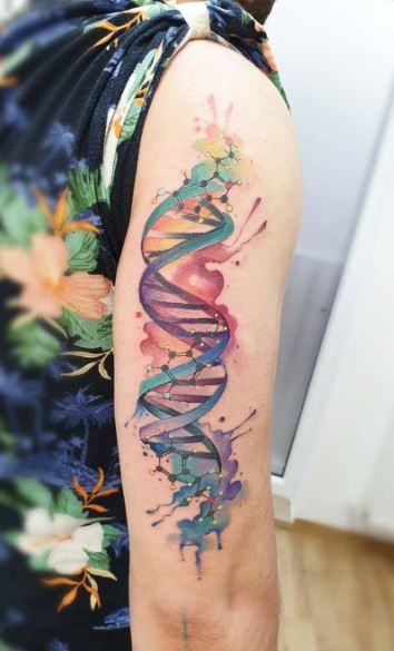 Dna Family Tattoo, Dna With Flowers Tattoo, Dna Sister Tattoo, Dna Music Tattoo, Dna Tattoo Design, Music Tattoos Men, Dna Watercolor Tattoo, Dna Music, Doctor Tattoo