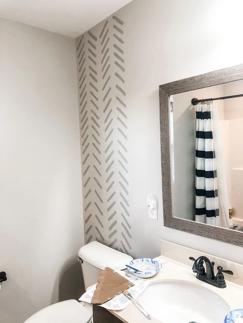 DIY hand painted accent wall (and a paint thinning hack!) Herringbone Wall Paint, Hand Painted Accent Wall, Diy Herringbone Wall, Painted Accent Wall, Herringbone Stencil, Herringbone Accent Wall, Chris Traeger, Geometric Wall Stencil, Accent Wall Stencil