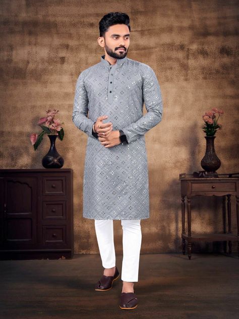 Eid Kurta, Png Pic, Mirror Work Kurti, Mens Traditional Wear, Indian Wedding Clothes For Men, Wedding Kurta, Georgette Kurta, Wedding Kurta For Men, Kurta Pajama Men