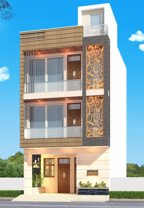 Here you will find photos of interior design ideas. Get inspired! Indian House Exterior Design, Front Elevation Design, Small House Exteriors, Building Front Designs, 3 Storey House Design, Indian House, House Gate, House Outer Design, Small House Front Design