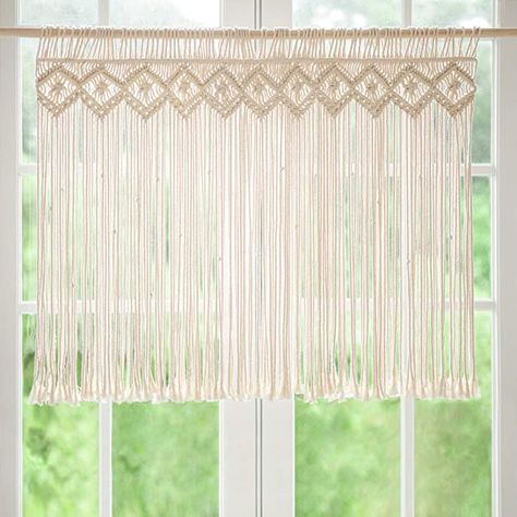 Short Window Treatments, Macrame Valance, Curtain Alternatives, Apartment Dorm, Tassel Curtains, Macrame Curtain, Hanging Home Decor, Valance Window Treatments, Boho Wall Hanging