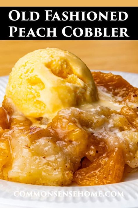 This old fashioned peach cobbler recipe with canned peaches is easy to make any time of year. Serve it plain, or with a scoop of vanilla ice cream or a dollop of whipped cream for a delicious dessert. Double Crust Peach Cobbler Recipe, Peach Cobbler With Crust, Peach Cobbler Easy Canned With Pie Crust, Can Peach Cobbler, Canned Peach Cobbler Recipe, Mini Peach Cobbler, Cobbler Peach, Peach Desserts Easy, Old Fashioned Peach Cobbler