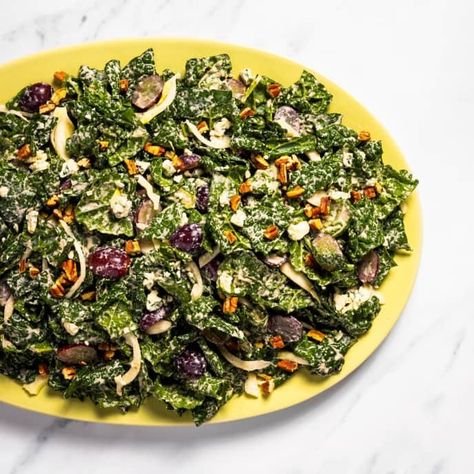 Make-Ahead Kale Salad with Pecan Dressing | America's Test Kitchen Recipe Pecan Dressing, Best Thanksgiving Side Dishes, Make Ahead Salads, Light Salad, America's Test Kitchen Recipes, Kitchen Recipe, America's Test Kitchen, Cooks Illustrated, Americas Test Kitchen