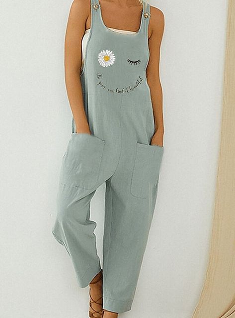 Daisy Jumpsuit, Cartoon Daisy, Womens Summer Jumpsuits, Jumpsuit Casual, Summer Tunics, Coffee Fashion, Orange Material, Orange Light, Linen Jumpsuit