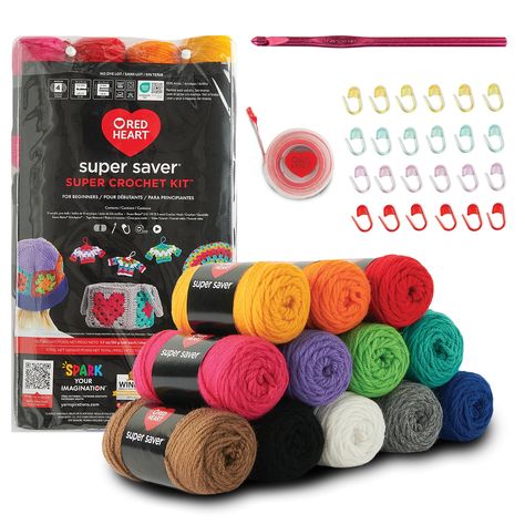 Red Heart Super Saver Super Yarn Crochet Kit with Accessories for Knitting, Crocheting, Crafts & Amigurumi Projects Projects Yarn Brand, Red Heart Super Saver Yarn, Yarn Skein, Super Saver, Red Heart Yarn, Yarn Brands, Knitting Kits, Crochet Kit, Joanns Fabric And Crafts