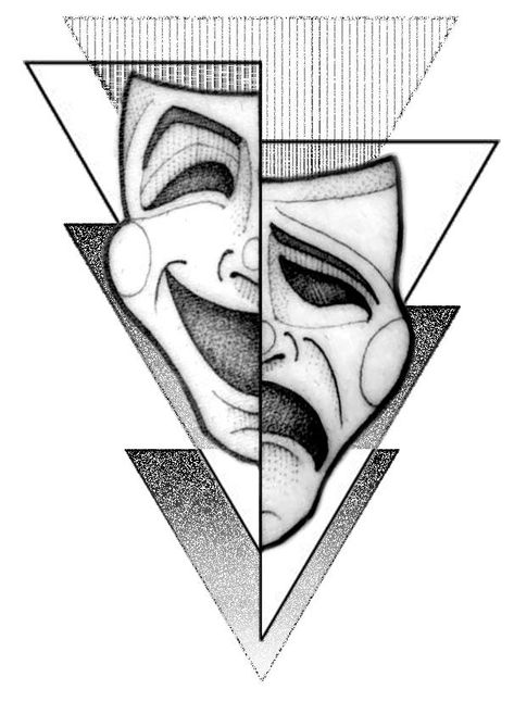 Drama Faces Drawing, Theater Mask Tattoo, Mask Draw, Theatre Tattoo, Small Black Tattoos, Theatre Faces, Letters Tattoo, Evil Skull Tattoo, Ram Tattoo