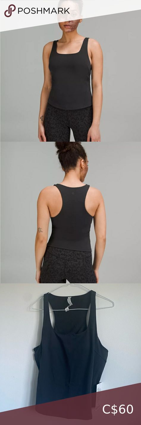 LULULEMON InStill Squareneck Workout Athletic Tank Top • Black • US 14 Reusable Packaging, Lululemon Align, Love At First, Second Skin, Black Tank Tops, Poshmark Lululemon, Athletic Tank Tops, Lululemon Athletica, Tank Top