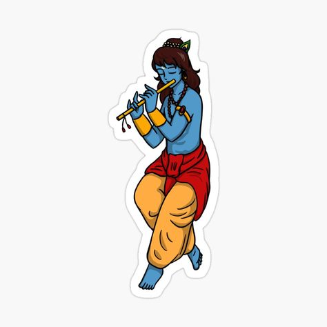 Janmashtami krishna with flute in anime style by HeatherPhn | Redbubble Krishna Stickers Printable, Krishna Sticker, Krishna Hand With Flute, Krishna Stickers For Bike, Shri Krishna Flute, Krishna With Flute Art, Pictures Of Shiva, Shiva Tattoo, Little Krishna