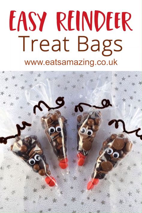 Diy Treat Bags Christmas, Christmas Party Bags For School, Christmas Ideas Homemade, Christmas Party Give Aways Diy Gifts, Christmas Fare Ideas, Christmas Party Favours Ideas, Christmas Food Treats For Gifts, Christmas Treats Party, Reindeer Treat Bags