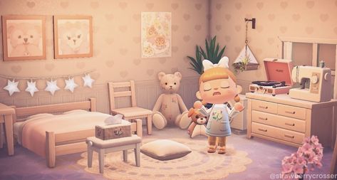 Animal Crossing Bedroom Ideas Pink, Rooms Acnh, Animal Crossing Vintage, Bedroom Animal Crossing, Acnh Hhp, Vintage Bedroom Ideas, Acnh Inspiration, Nordic Bedroom, Animal Crossing Guide