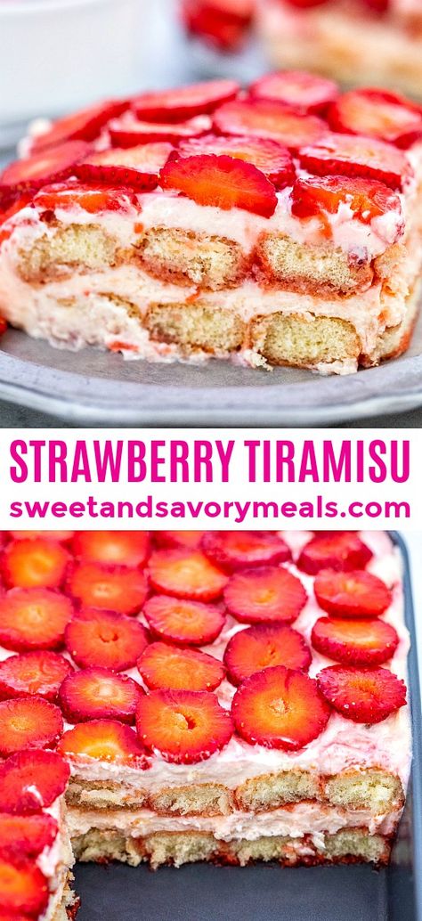 Strawberry Tiramisu is a refreshing no-bake summer dessert made with fresh strawberries. #tiramisu #strawberries #summerrecipes #strawberryrecipes #nobake Strawberry Tiramisu Recipe, Desserts Oreo, Strawberry Tiramisu, No Bake Summer Desserts, Italian Dessert, Recipes Summer, Tiramisu Recipe, Catering Ideas, Ideas Food